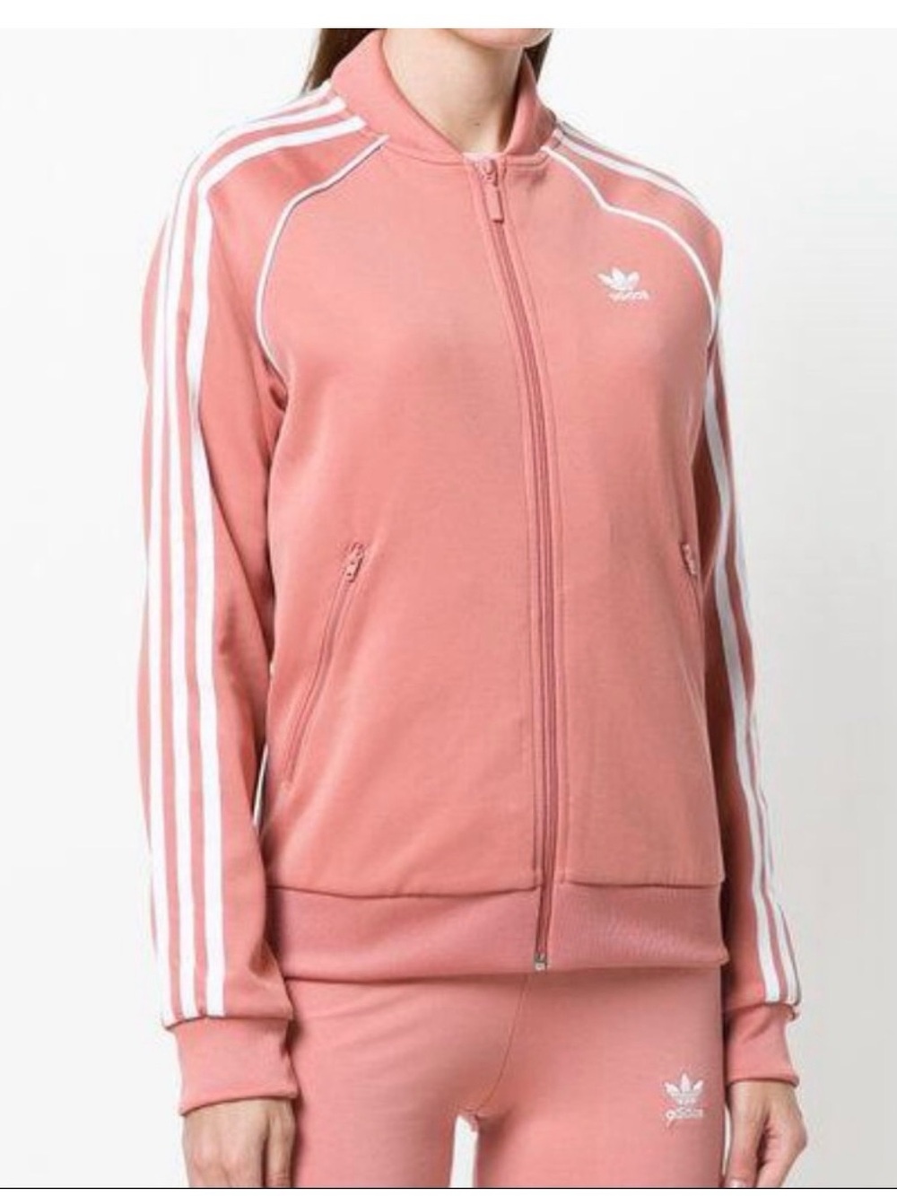 adidas Pink Zip-Up Track Jacket with Black Sleeve Stripes
